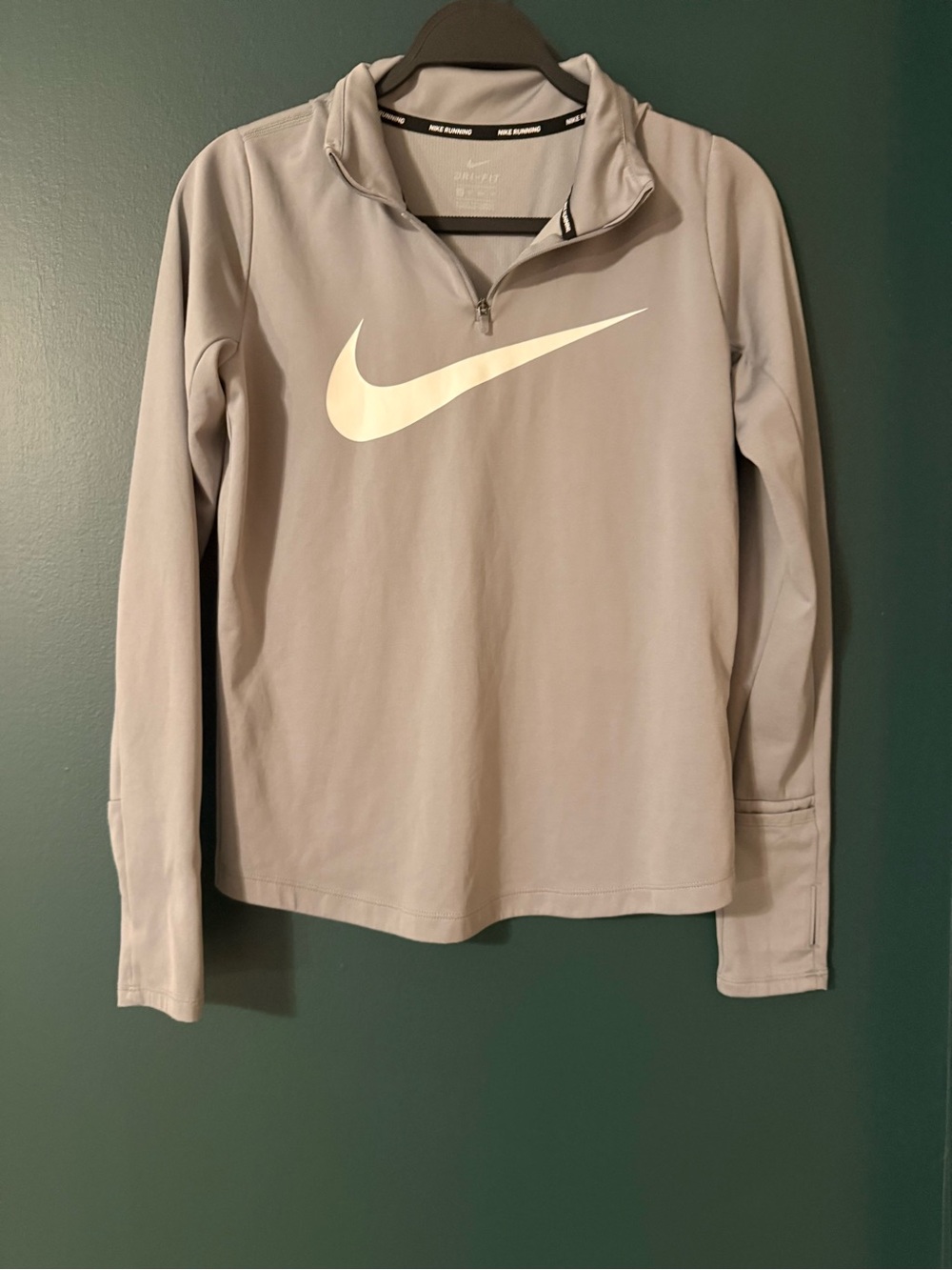 Nike Light Gray Quarter-Zip Dri-FIT Pullover with White Swoosh